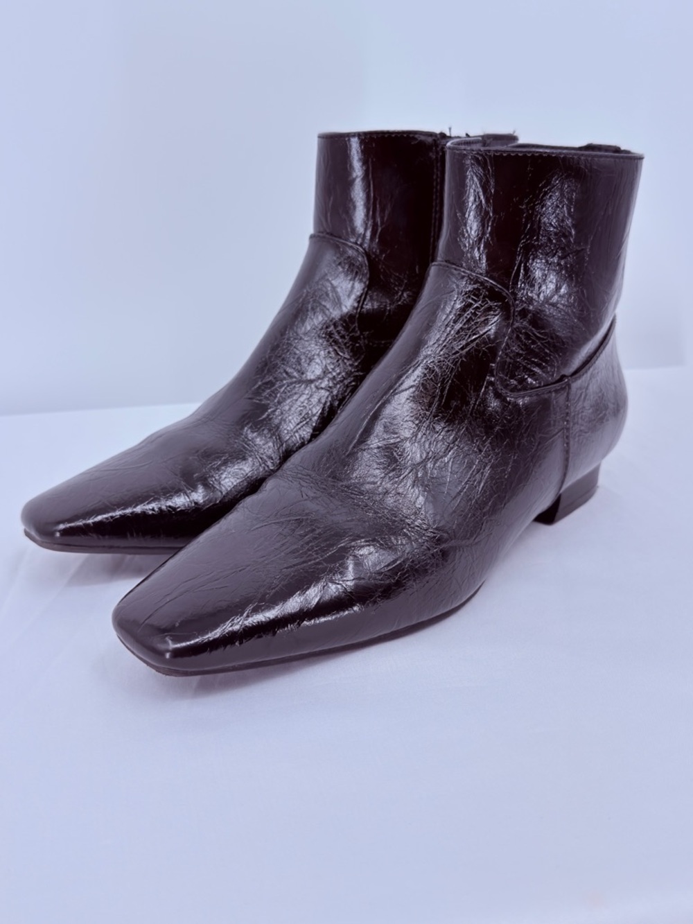 Worthington Black Ankle Boots Square Toe Low Heel Zip Up Size 6.5M